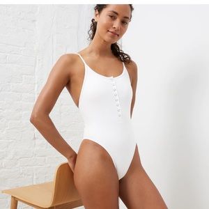 NWT - Upwest One Piece White Henley Swimsuit